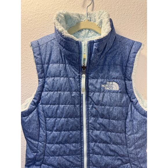 North Face Girls Blue Green Reversible Sherpa Vest Aqua Fleece Lined M 10 - Picture 3 of 11
